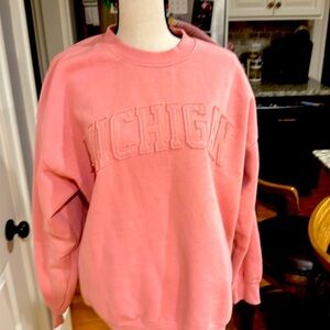 Michigan, baby pink sweatshirt, size medium new text